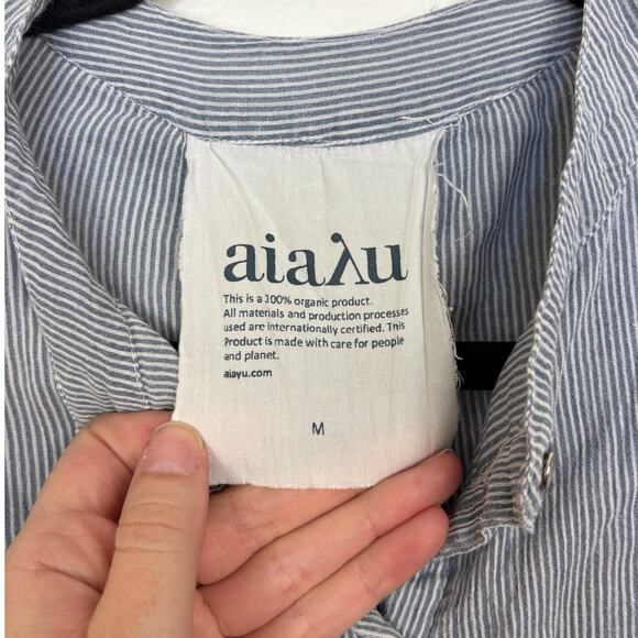 Aiayu Organic Linen Pin Stripe Button Down Top Medium - Picture 5 of 5